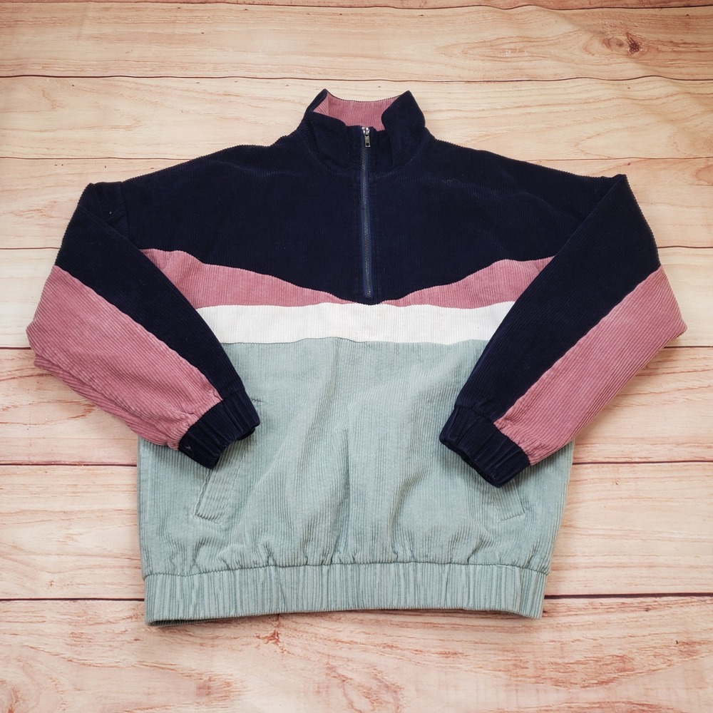 ASOS Jacket Men Medium Corduroy Colorblock Quarter Zip Pullover Sweatshirt Mauve